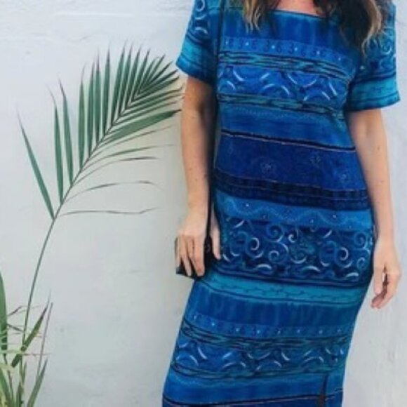 Sag Harbor Dresses & Skirts - Sag Harbor Women 14 Aloha Nautical Beachy Blue Floral Side Split Back Zip Beachy